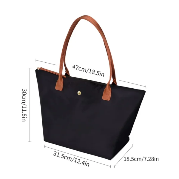 Large Capacity Shoulder Tote Bag for Women Nylon Top-Handle Purse Foldable Weekend Handbag Single Shoulder Soft Leather Bag - Image 6