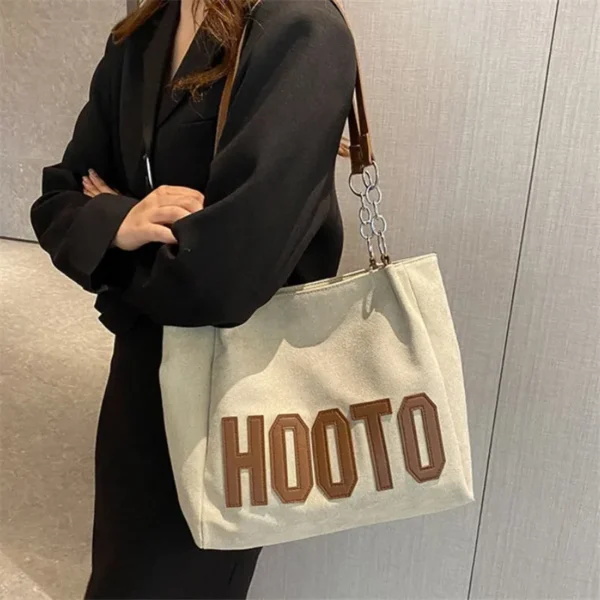 Stylish Tote Bag, Nubuck Pu Letter HOOTO Design for Women Handbag Shoulder Bag, Large Capacity Nylon leisure Travel Shopping Bag - Image 8