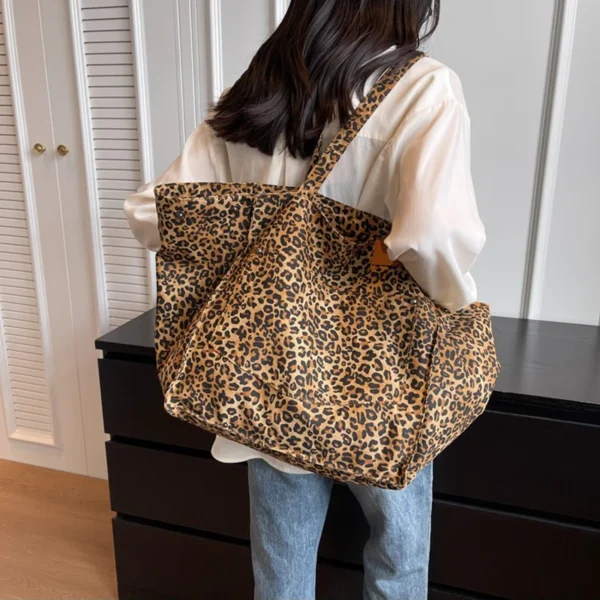 Leopard Pattern Tote Bag Vintage Canvas Shoulder Bag Fashion Big Capacity Handbag For School Work Shopping - Image 19