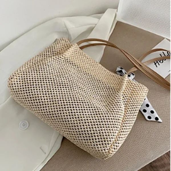 Straw Woven Large Capacity Fashionable Scarf Handbag Spring New Versatile Ins Single Shoulder Armpit Bag Tote Bag Bucket Bag - Image 3