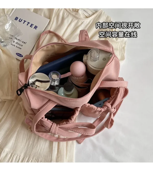 2025 New Korean Bow Nylon Shoulder Bag Fashionable and Sweet Design Tote Bag Folded Large Capacity Commuter Women's Handbag - Image 17