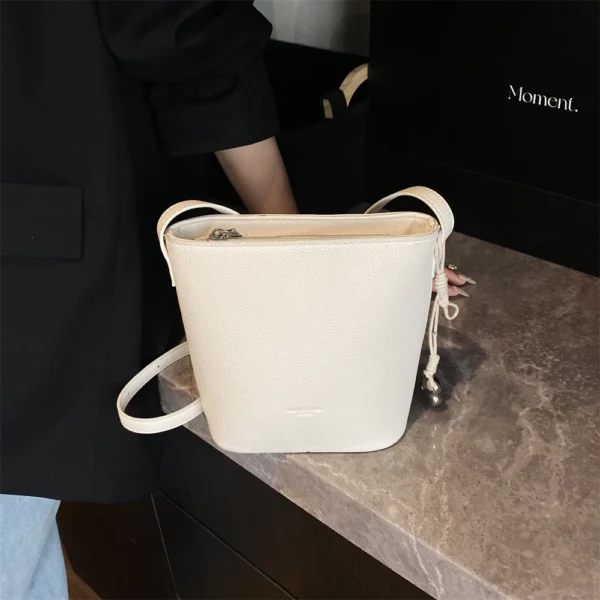 Lychee Pattern Mini Shoulder Bucket Bags For Women Pure Color PU Leather Cross Body Bag With Pendant 2025 Summer Latest Handbags - Image 21