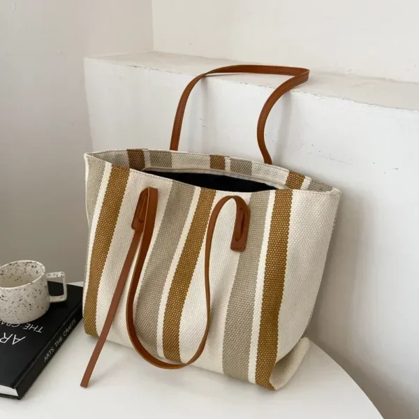 Raffia Summer Bags for Woman 2024 Stripe Designer Shoulder Crossbody Shopper Storage Bag Women Casual Canvas Handbag Tote Bag - Image 9