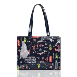 Cartton Print PVC Reusable Women's Shopping Bag Eco Friendly Flower Shopper Handbag Casual Female Student Shoulder Book Purse