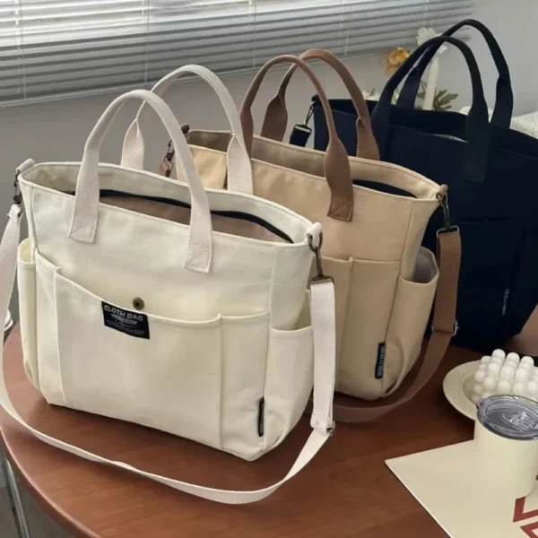 Urban Minimalist Female Student Large Capacity Commuting Horizontal Canvas Single Shoulder Diagonal Cross Portable Tote Bag 2024 - Image 4