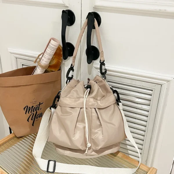 Women's Bucket Crossbody Bag - Lightweight Fabric Sling with Drawstring & Adjustable Strap for Shopping and Daily Use - Image 10