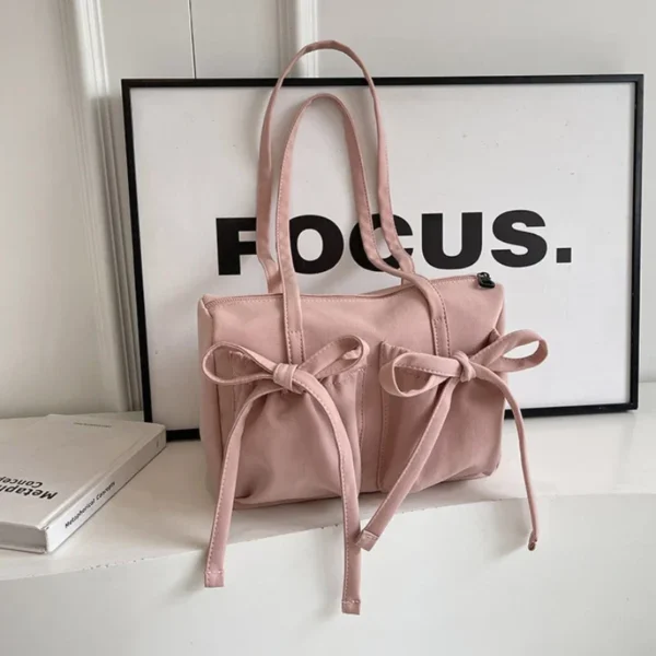 2025 New Korean Bow Nylon Shoulder Bag Fashionable and Sweet Design Tote Bag Folded Large Capacity Commuter Women's Handbag - Image 10