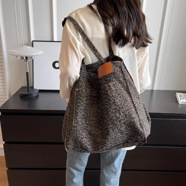 Leopard Pattern Tote Bag Vintage Canvas Shoulder Bag Fashion Big Capacity Handbag For School Work Shopping - Image 17