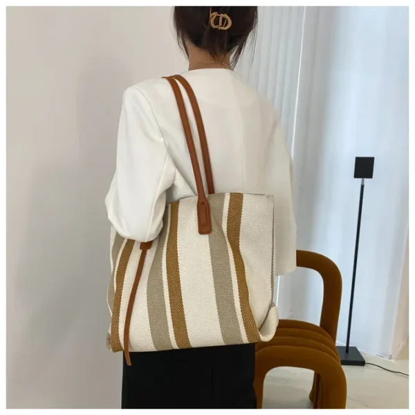 Raffia Summer Bags for Woman 2024 Stripe Designer Shoulder Crossbody Shopper Storage Bag Women Casual Canvas Handbag Tote Bag - Image 47