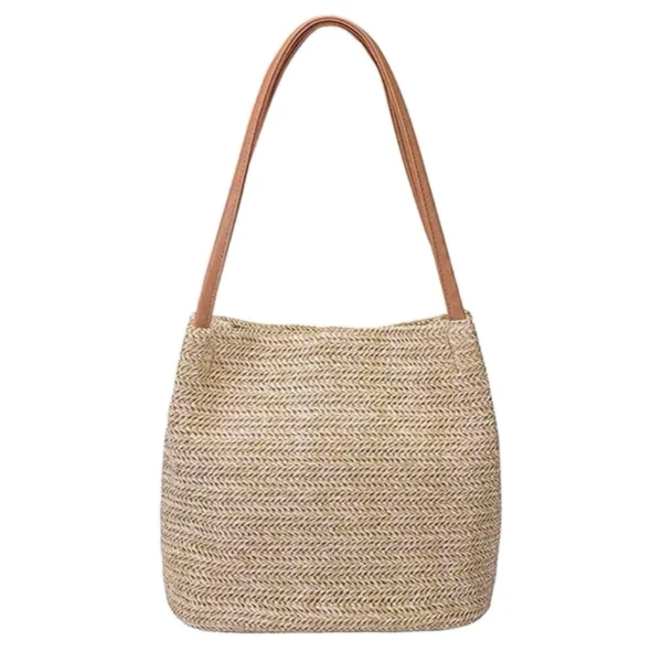 Large Straw Beach Tote Bag Women，Foldable Bucket Bag with Inner Pocket Woven Rattan Pool Bag for Travel & Shopping