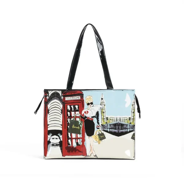 Horizontal Edition PVC Reusable Shopping Bag Eco-friendly London Lady Shopper Bag Large Capacity Waterproof Handbag Shoulder Bag - Image 45