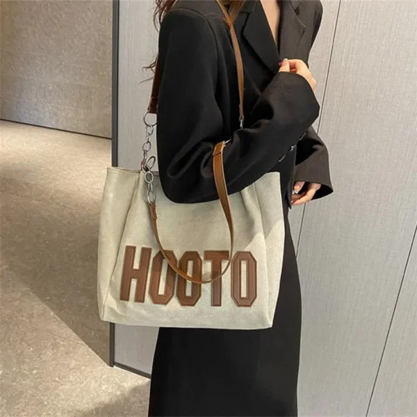 Stylish Tote Bag, Nubuck Pu Letter HOOTO Design for Women Handbag Shoulder Bag, Large Capacity Nylon leisure Travel Shopping Bag - Image 10