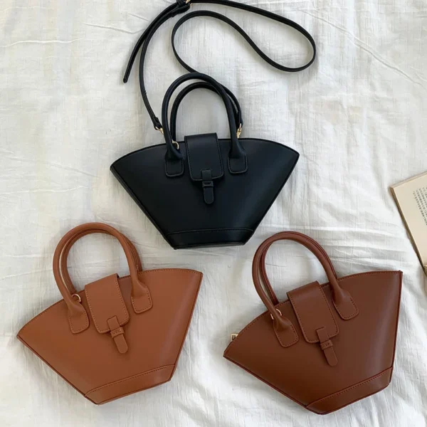 Luxury Designer Fashion Handbag PU Leather Tote Bag Large Capacity Trendy Crossbody Bag Trapezoid Bucket Bag for Women - Image 4