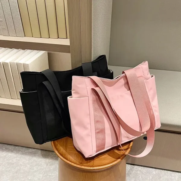 2025 New Women's Bag Japanese Solid Color Tote Bag Shoulder Bag Casual Simple Mommy Outing Bag Canvas Handbag - Image 4
