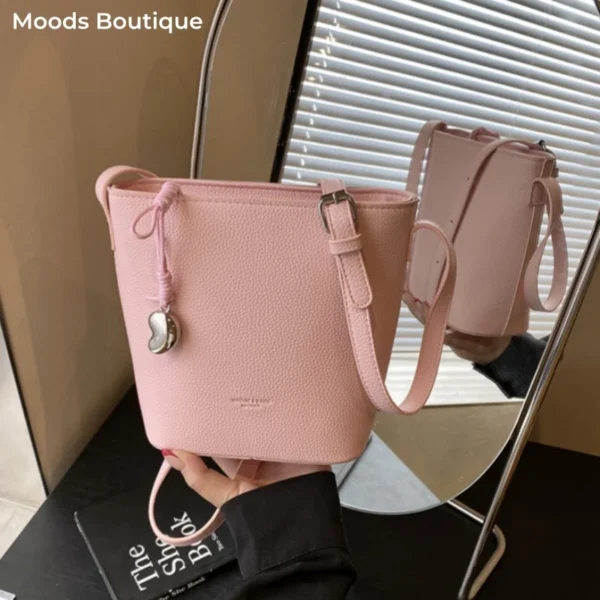 Lychee Pattern Mini Shoulder Bucket Bags For Women Pure Color PU Leather Cross Body Bag With Pendant 2025 Summer Latest Handbags