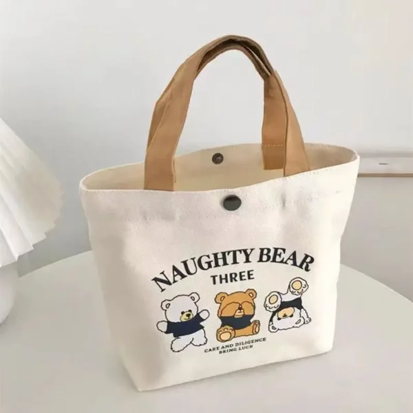 Fashion Canvas Women Tote Bags 2024 Japanese Cartoon Ladies Hand Bags Cute Travel Picnic Food Handbags Portable Lunch Bag - Image 3