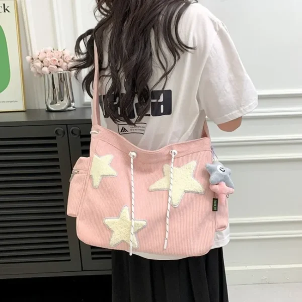 Women Star Pattern Corduroy Crossbody Bag Casual Tote Lady Simple Large Capacity Shoulder Bag Girl Travel School Bookbag Handbag - Image 2