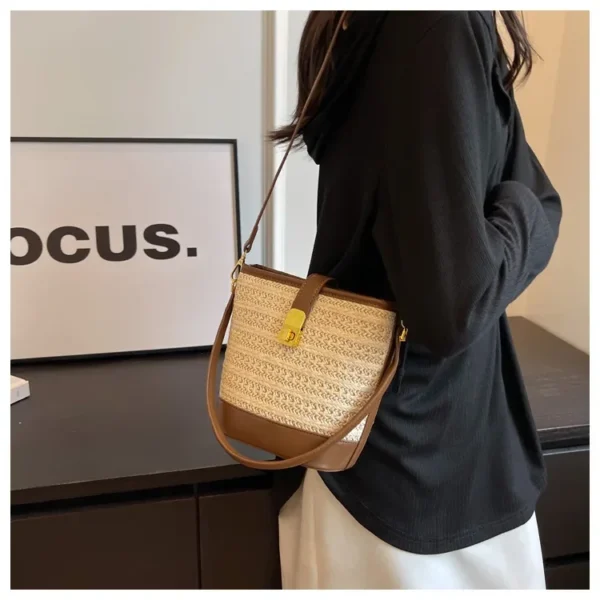 Fashionable Woven Straw Handbag Women's Crossbody Bucket Bag Soft Zipper Closure Versatile Shoulder Bag Popular Hot Sale Of The - Image 19
