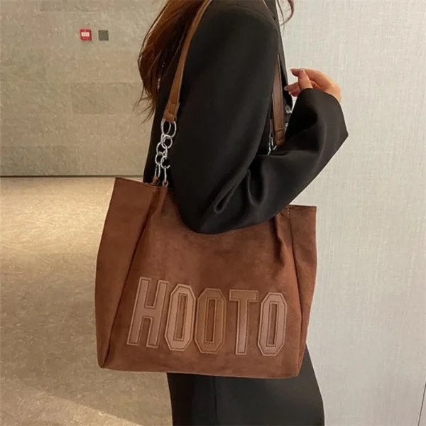 Stylish Tote Bag, Nubuck Pu Letter HOOTO Design for Women Handbag Shoulder Bag, Large Capacity Nylon leisure Travel Shopping Bag - Image 18