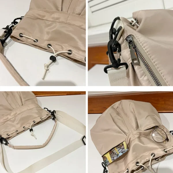 Women's Bucket Crossbody Bag - Lightweight Fabric Sling with Drawstring & Adjustable Strap for Shopping and Daily Use - Image 3