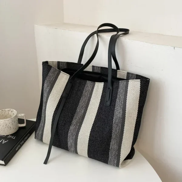 Raffia Summer Bags for Woman 2024 Stripe Designer Shoulder Crossbody Shopper Storage Bag Women Casual Canvas Handbag Tote Bag - Image 7