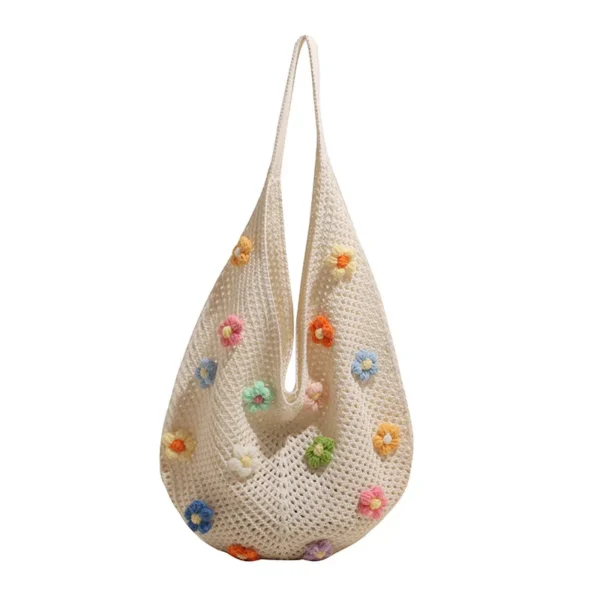 Braid bag women large capacity small flower summer hollow shoulder bag fashion bucket bag - Image 7