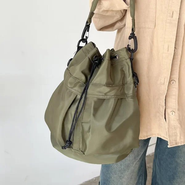 Women's Bucket Crossbody Bag - Lightweight Fabric Sling with Drawstring & Adjustable Strap for Shopping and Daily Use - Image 6