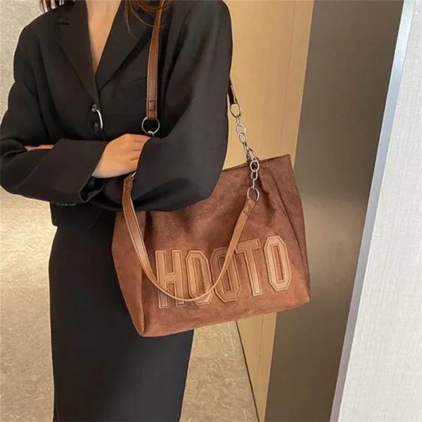 Stylish Tote Bag, Nubuck Pu Letter HOOTO Design for Women Handbag Shoulder Bag, Large Capacity Nylon leisure Travel Shopping Bag - Image 22