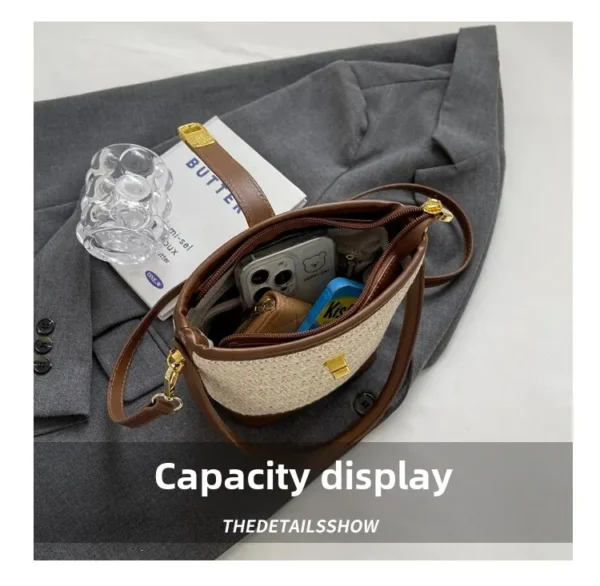 Fashionable Woven Straw Handbag Women's Crossbody Bucket Bag Soft Zipper Closure Versatile Shoulder Bag Popular Hot Sale Of The - Image 10
