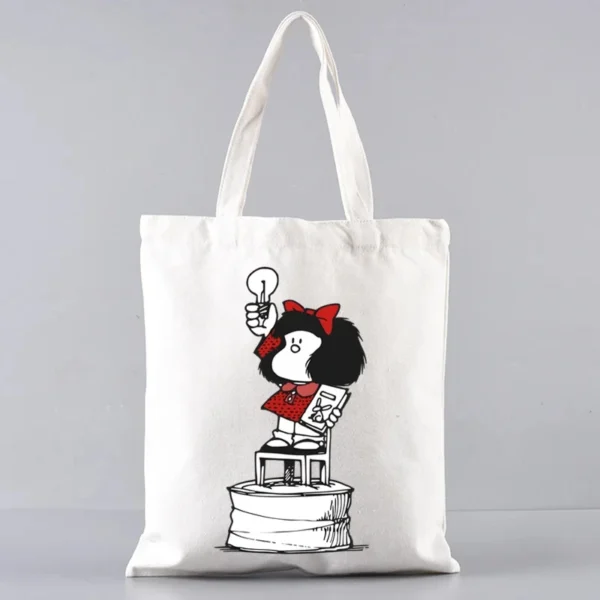 2 Pcs Mafalda Fashion Tote Cosmetic Organizer Ladies Canvas Shoulder Bag Eco-friendly Large Capacity Shopping Bag Wallet - Image 22