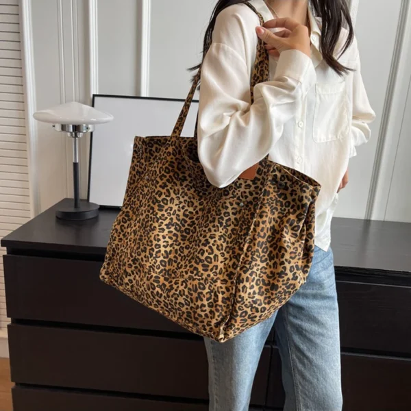 Leopard Pattern Tote Bag Vintage Canvas Shoulder Bag Fashion Big Capacity Handbag For School Work Shopping - Image 20