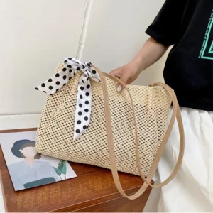 Straw Woven Large Capacity Fashionable Scarf Handbag Spring New Versatile Ins Single Shoulder Armpit Bag Tote Bag Bucket Bag