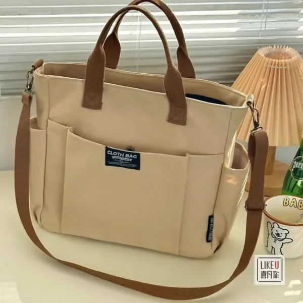 Urban Minimalist Female Student Large Capacity Commuting Horizontal Canvas Single Shoulder Diagonal Cross Portable Tote Bag 2024 - Image 8