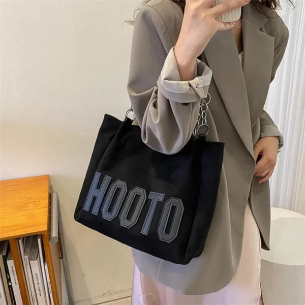 Stylish Tote Bag, Nubuck Pu Letter HOOTO Design for Women Handbag Shoulder Bag, Large Capacity Nylon leisure Travel Shopping Bag - Image 17