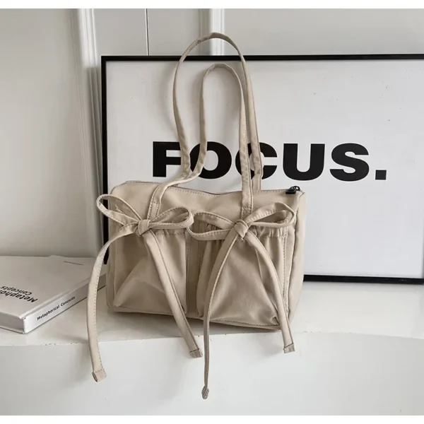 2025 New Korean Bow Nylon Shoulder Bag Fashionable and Sweet Design Tote Bag Folded Large Capacity Commuter Women's Handbag - Image 26