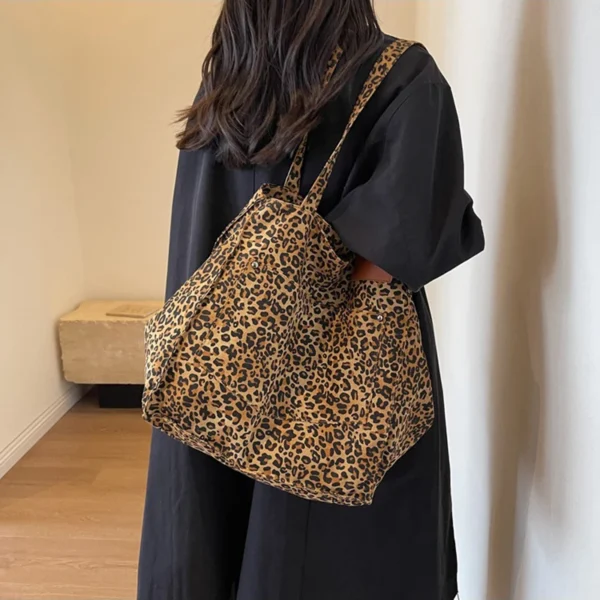 Leopard Pattern Tote Bag Vintage Canvas Shoulder Bag Fashion Big Capacity Handbag For School Work Shopping - Image 23