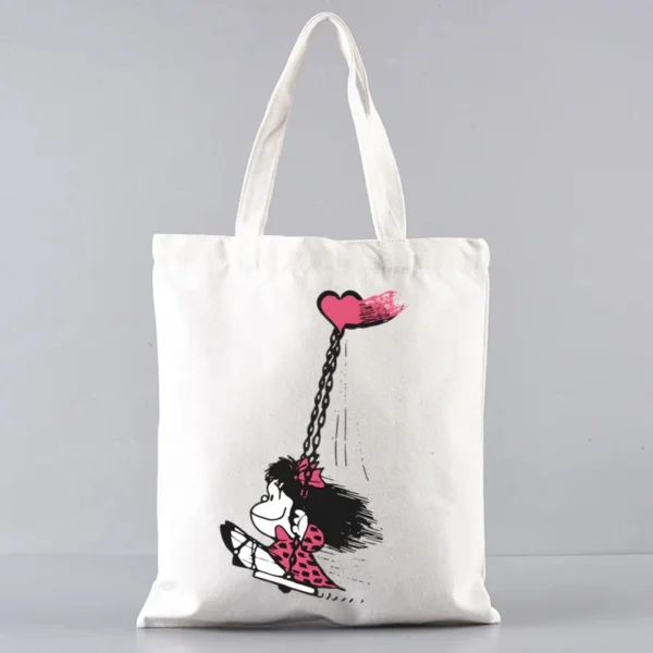 2 Pcs Mafalda Fashion Tote Cosmetic Organizer Ladies Canvas Shoulder Bag Eco-friendly Large Capacity Shopping Bag Wallet - Image 25