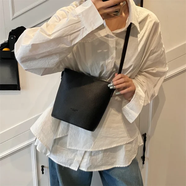 Lychee Pattern Mini Shoulder Bucket Bags For Women Pure Color PU Leather Cross Body Bag With Pendant 2025 Summer Latest Handbags - Image 20