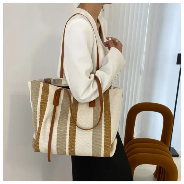 Raffia Summer Bags for Woman 2024 Stripe Designer Shoulder Crossbody Shopper Storage Bag Women Casual Canvas Handbag Tote Bag - Image 45
