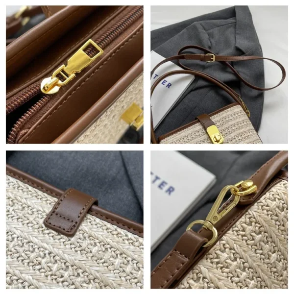 Fashionable Woven Straw Handbag Women's Crossbody Bucket Bag Soft Zipper Closure Versatile Shoulder Bag Popular Hot Sale Of The - Image 11