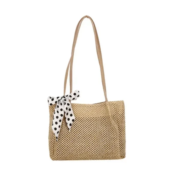 Straw Woven Large Capacity Fashionable Scarf Handbag Spring New Versatile Ins Single Shoulder Armpit Bag Tote Bag Bucket Bag - Image 9
