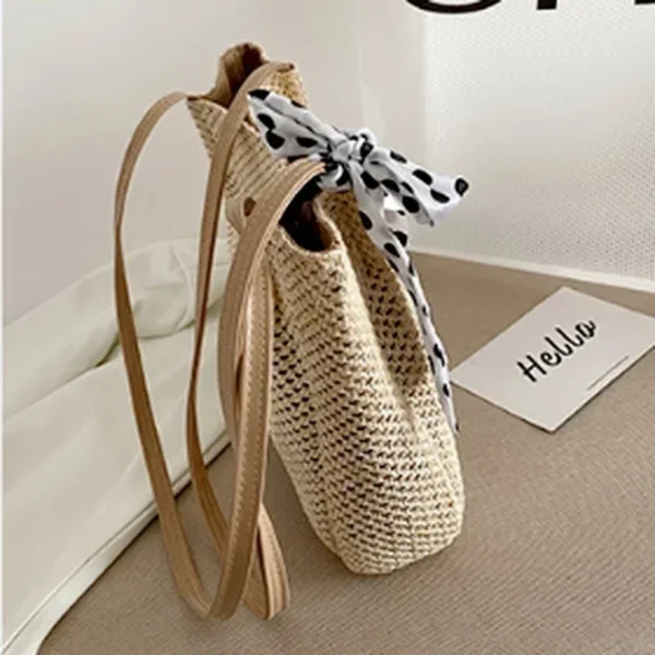 Straw Woven Large Capacity Fashionable Scarf Handbag Spring New Versatile Ins Single Shoulder Armpit Bag Tote Bag Bucket Bag - Image 6