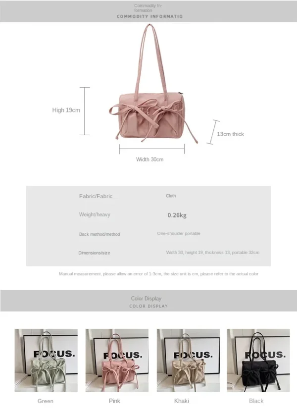 2025 New Korean Bow Nylon Shoulder Bag Fashionable and Sweet Design Tote Bag Folded Large Capacity Commuter Women's Handbag - Image 12