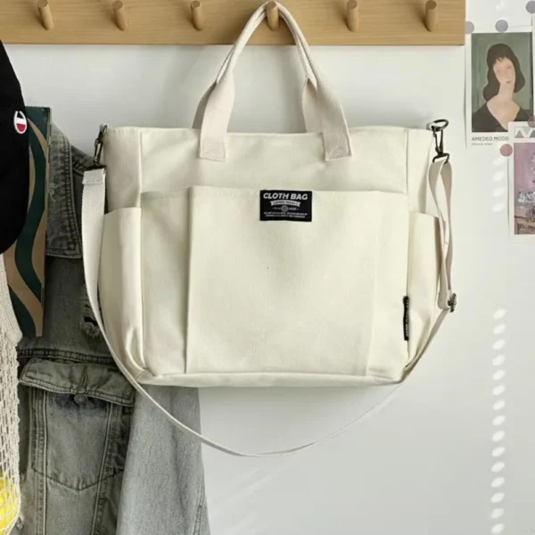 Urban Minimalist Female Student Large Capacity Commuting Horizontal Canvas Single Shoulder Diagonal Cross Portable Tote Bag 2024 - Image 6
