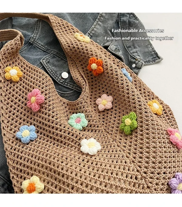 Braid bag women large capacity small flower summer hollow shoulder bag fashion bucket bag - Image 10