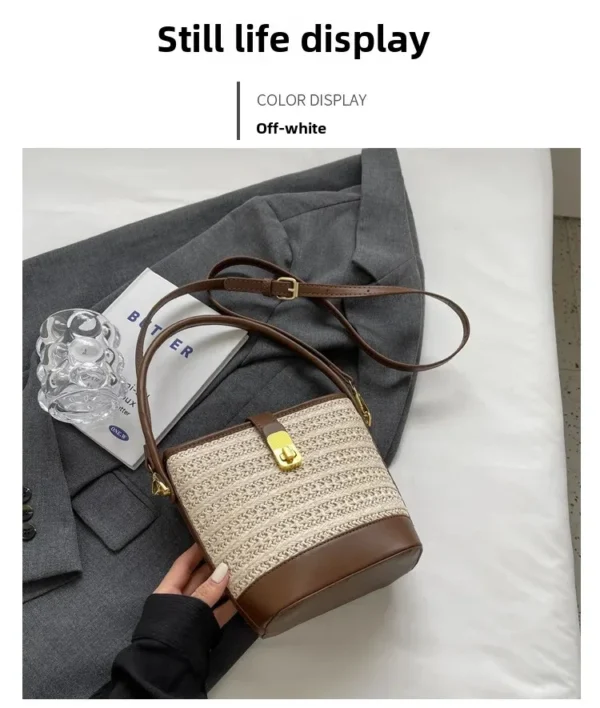 Fashionable Woven Straw Handbag Women's Crossbody Bucket Bag Soft Zipper Closure Versatile Shoulder Bag Popular Hot Sale Of The - Image 15