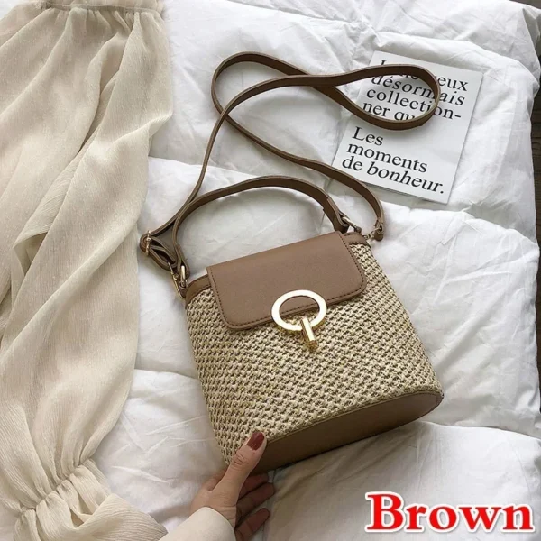 2025 New Fashion Trend Korean Version Versatile Fashion Handheld Crossbody Bucket Bag Beach Vacation Woven Women's Bag - Image 10