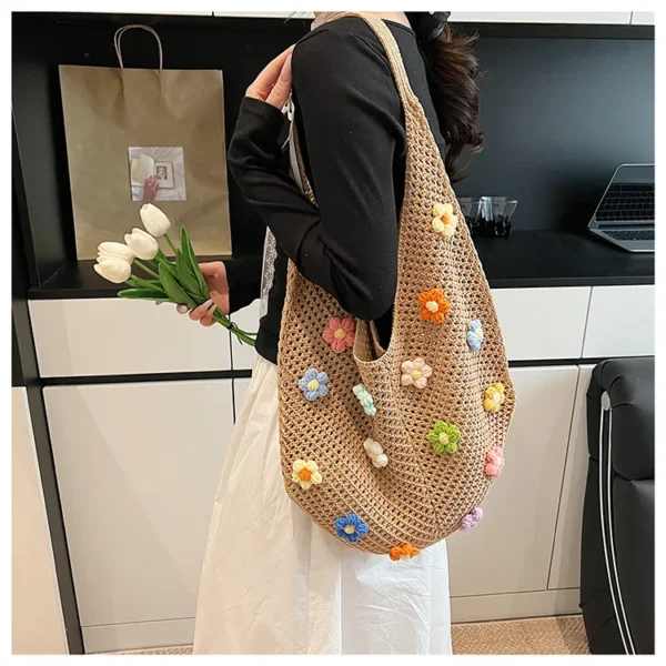Braid bag women large capacity small flower summer hollow shoulder bag fashion bucket bag - Image 16