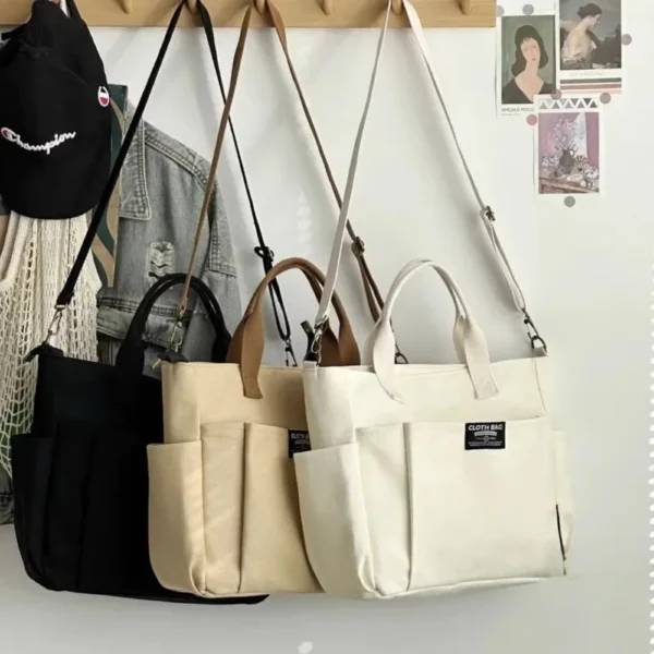 Urban Minimalist Female Student Large Capacity Commuting Horizontal Canvas Single Shoulder Diagonal Cross Portable Tote Bag 2024 - Image 2