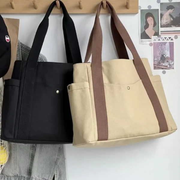 Large Capacity Canvas Tote Bags for Work Commuting Carrying Bag College Style Student Outfit Book Shoulder Bag - Image 15